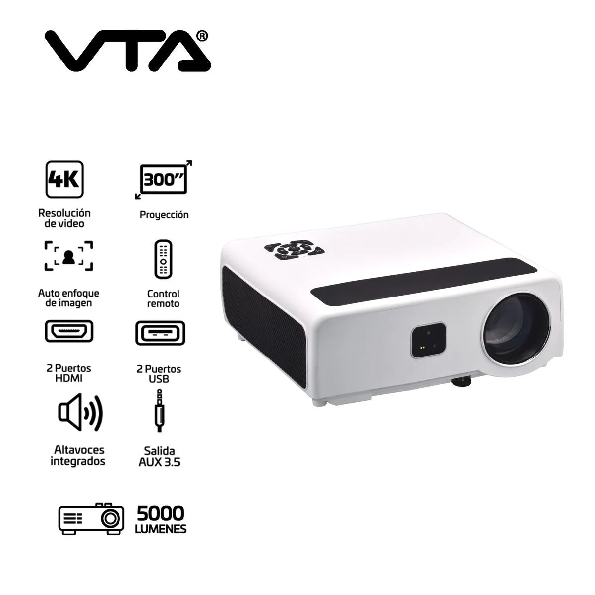 Proyector Vta-70346 Chromecast 5000 Lúmenes Hasta 300"
