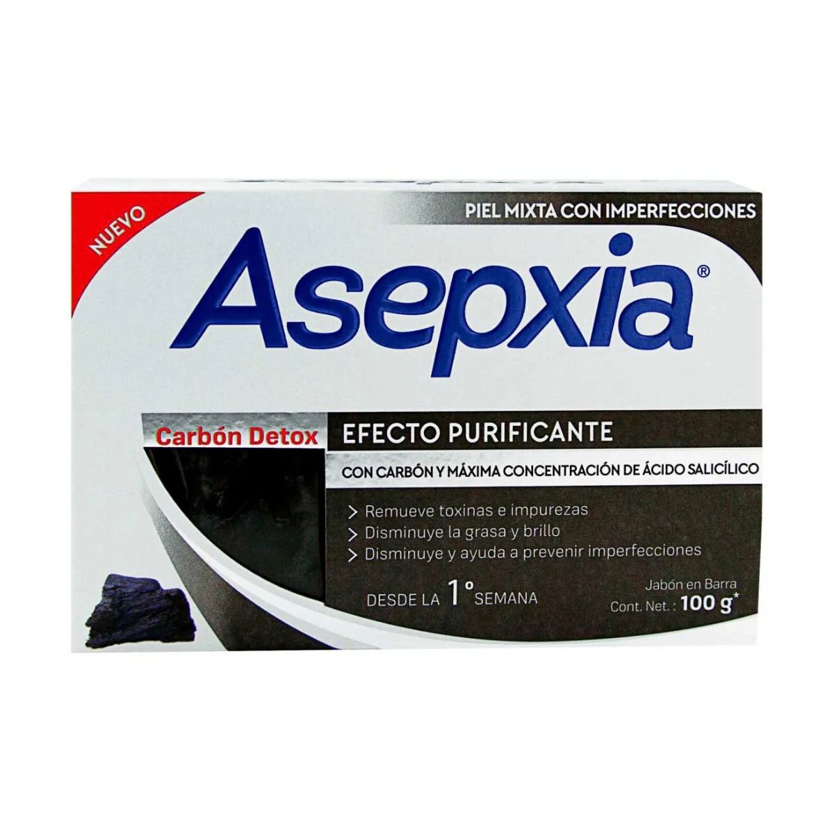 Jabón Asepxia Carbón Barra x 100 gr