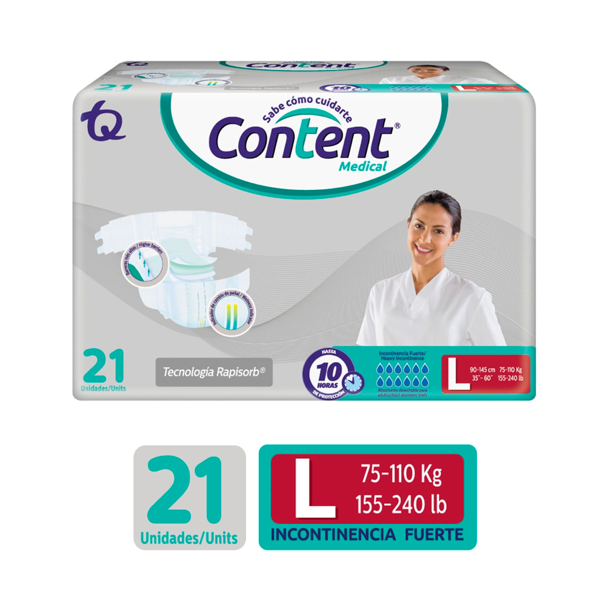 Pañal Content Medical talla L Paquete x 21 und