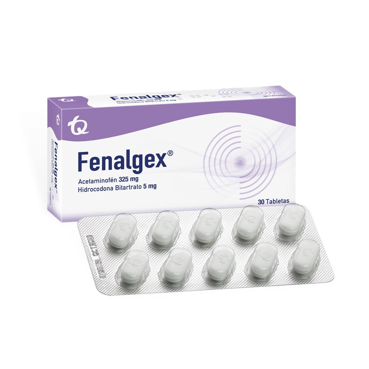 Fenalgex Acetaminofén + Hidrocodona Bitartrato 325mg/5mg Tecnoquimicas Caja x 30 Tabletas
