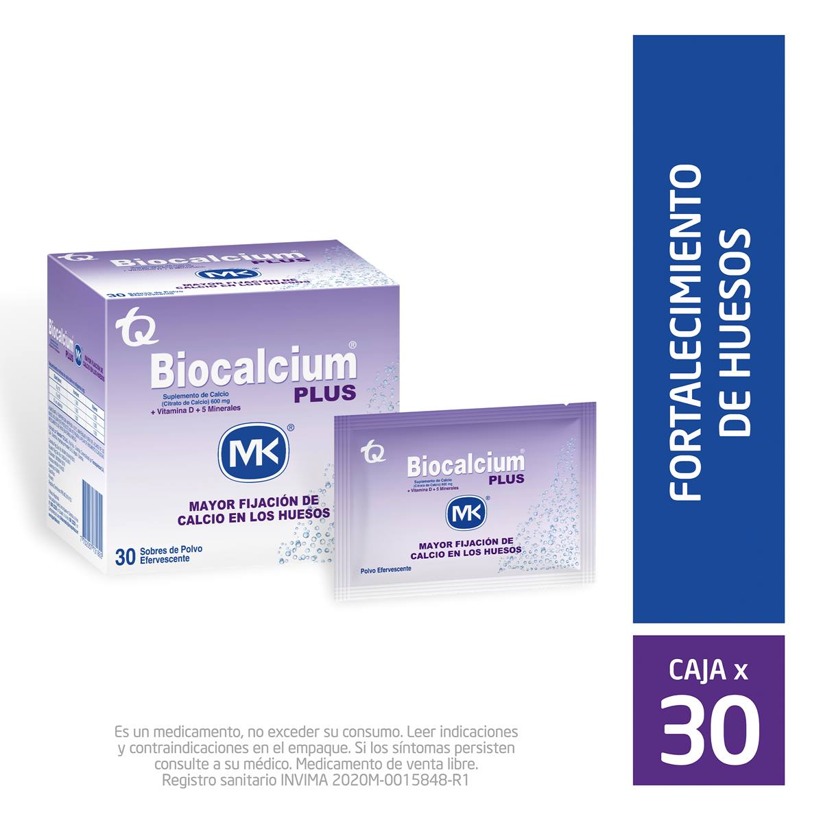 Biocalcium Plus Calcio + Vitamina D3 + Minerales 600 mg MK Caja x 30 Sobres