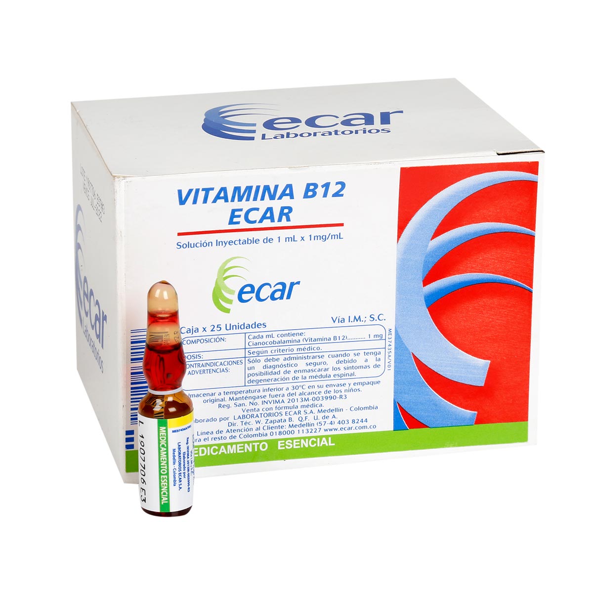 Vitamina B12 Ecar 1mg/ml Caja x 25 Ampollas