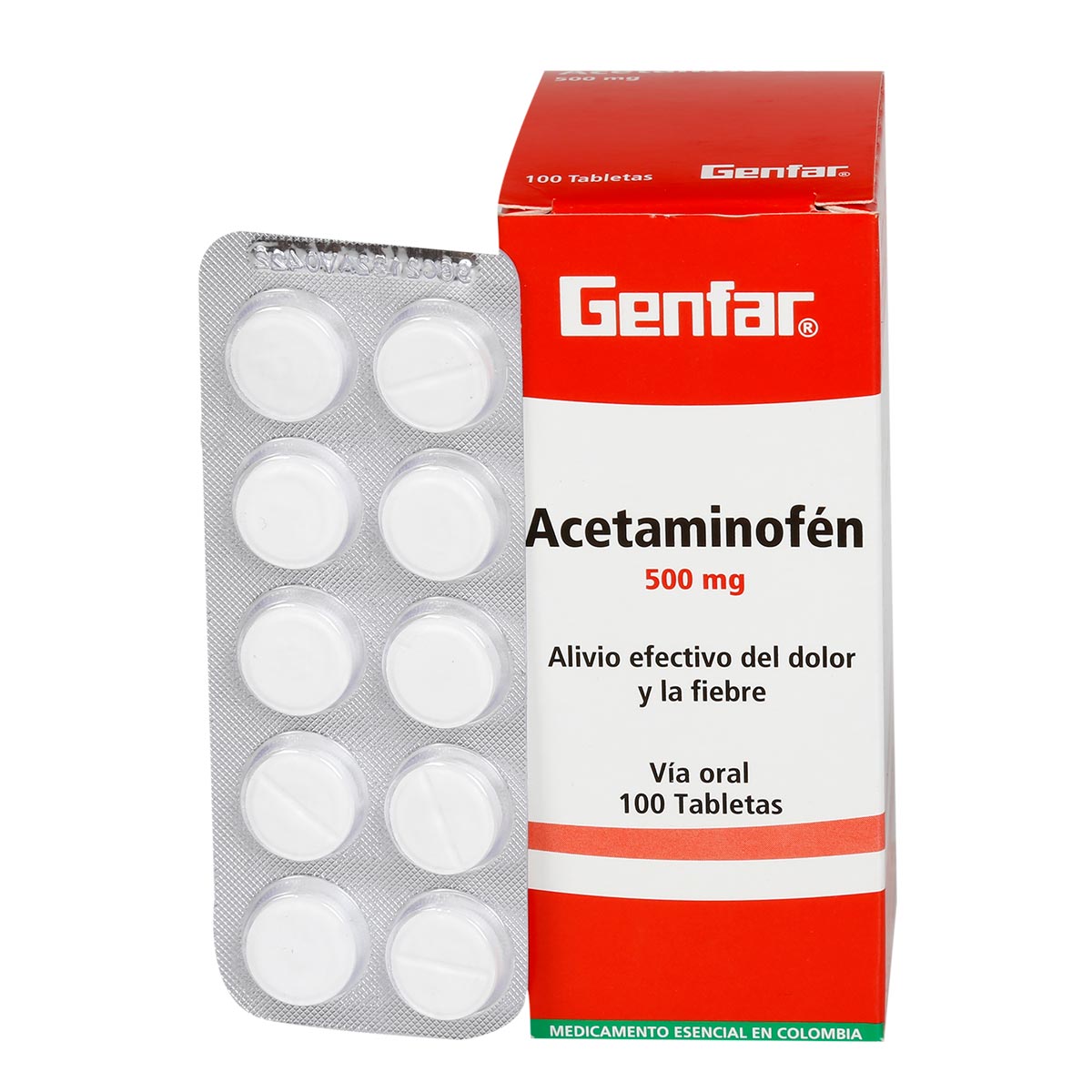 Acetaminofén Genfar 500 mg Caja x 100 Tabletas