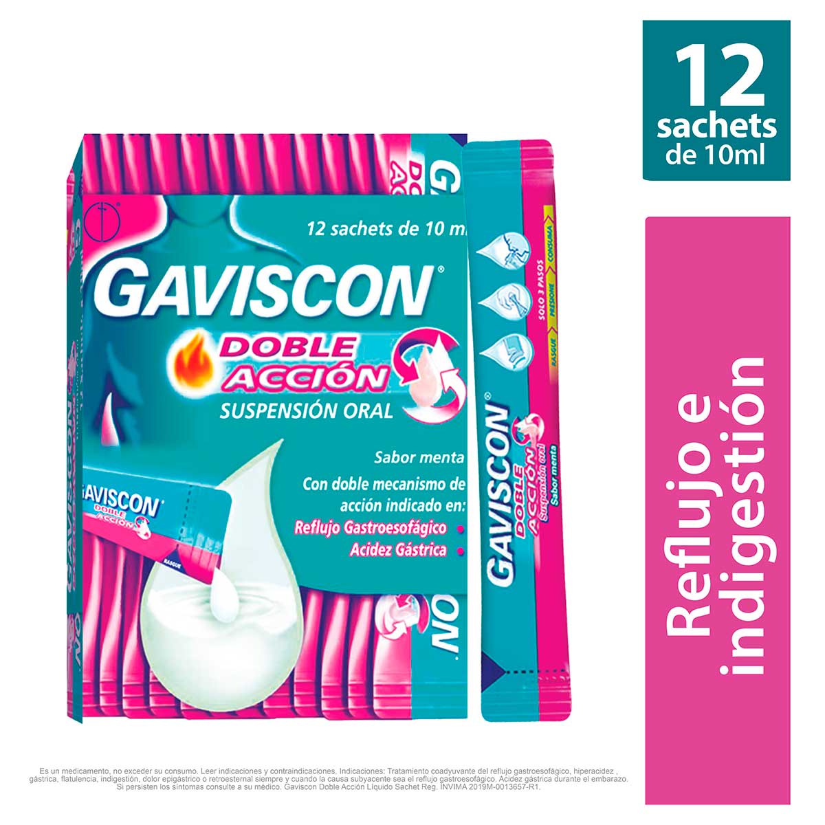 Gaviscon Doble Acción Bicarbonato de Sodio para Reflujo e Indigestión Sachet x 12 und