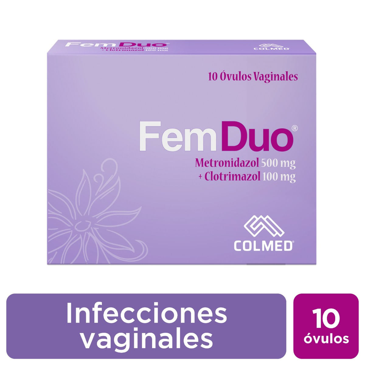 Femduo Metronidazol + Clotrimazol 500mg/100mg Colmed Caja x 10 Óvulos