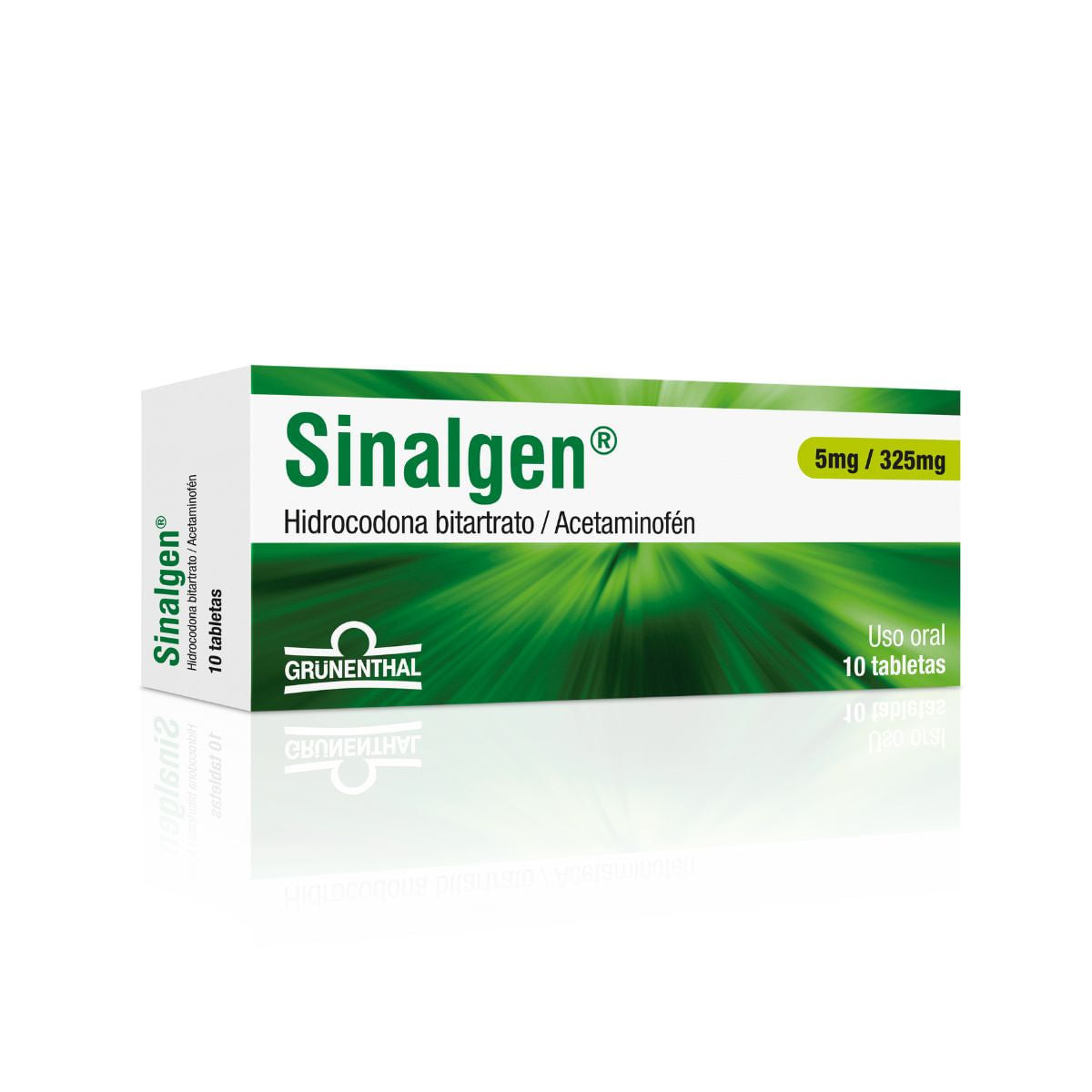 Sinalgen Hidrocodona Bitartrato + Acetaminofén 5mg/325mg Grunenthal Caja x 10 Tabletas