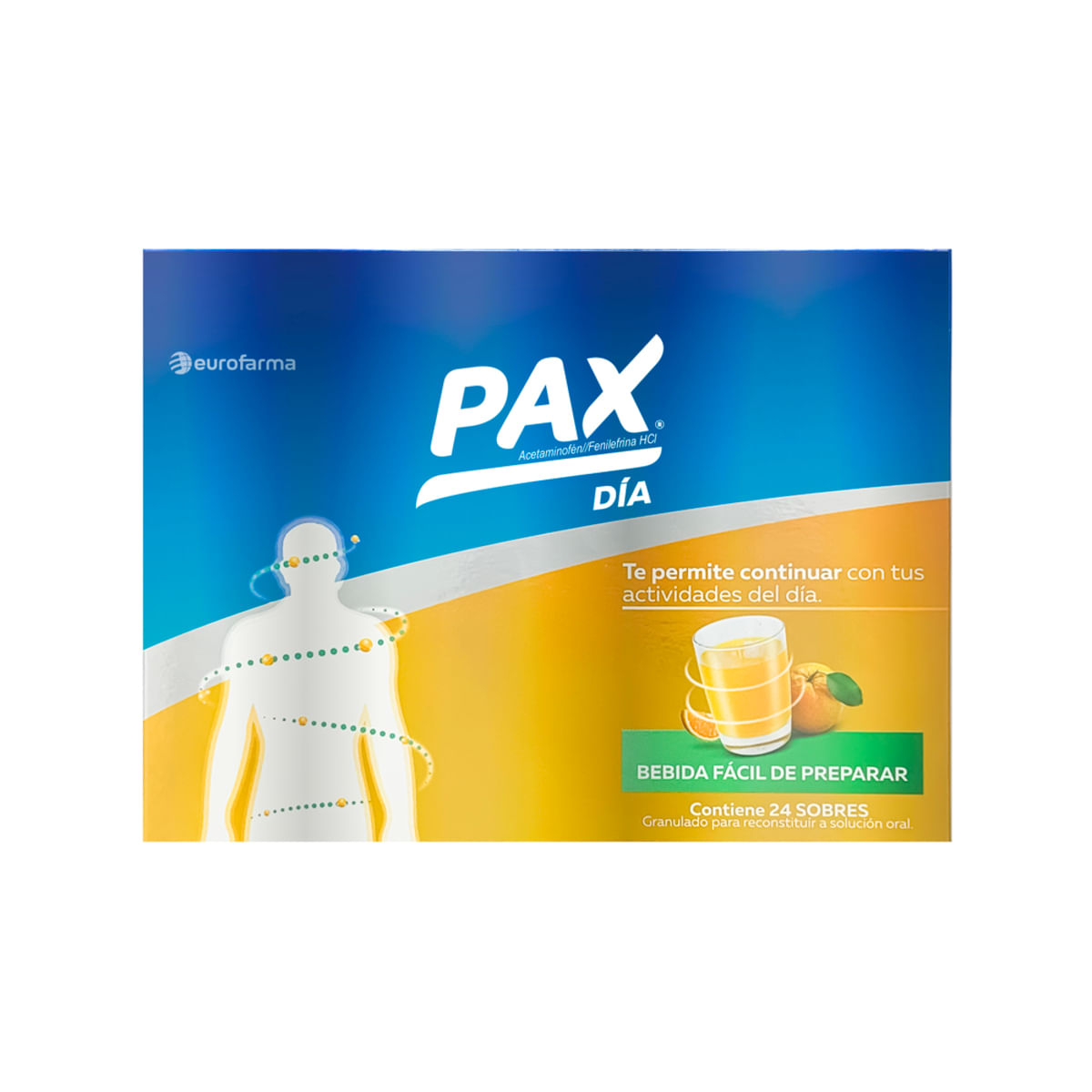 Pax Día Naranja Acetaminofen + Fenilefrina 0,5g/0,01g Eurofarma Caja x 24 Sobres