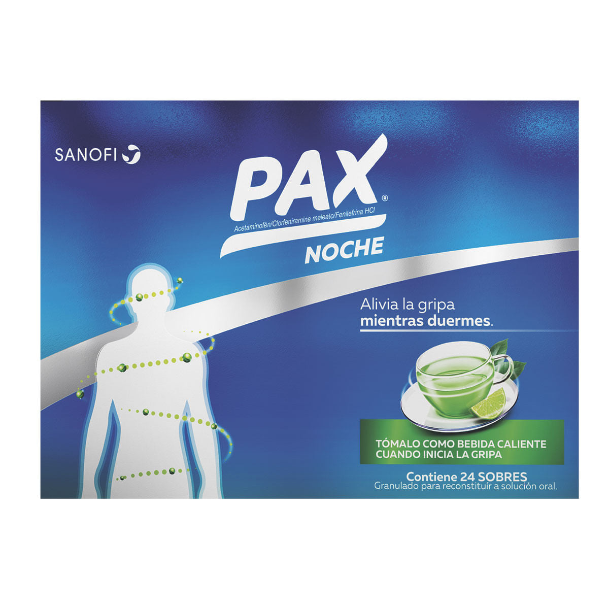 Pax Noche Limón Acetaminofen + Fenilefrina 0,5g/0,01g Eurofarma Caja x 24 Sobres