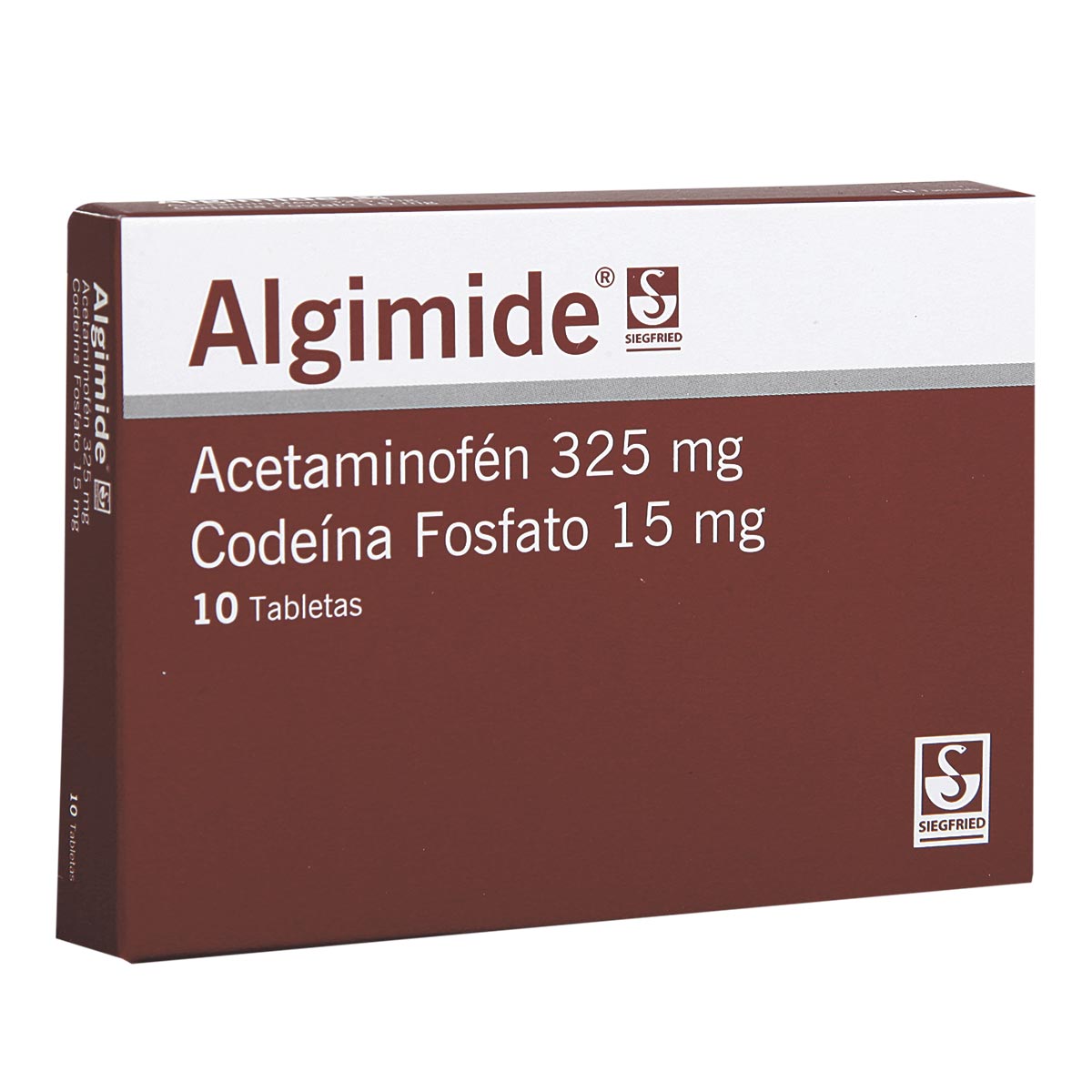 Algimide Acetaminofen + Codeina de Fosfato 325mg/15mg Siegfried x 10 Tabletas
