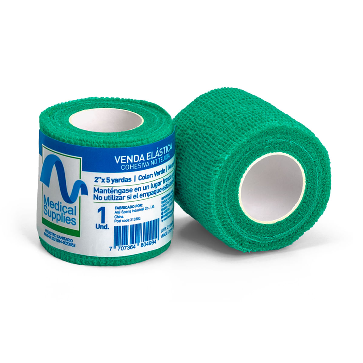 VENDA ELASTICA COHESIVA NO TEJIDA 2X5 VERDE (PAQ X2) MEDSUP PAQUETE x 2