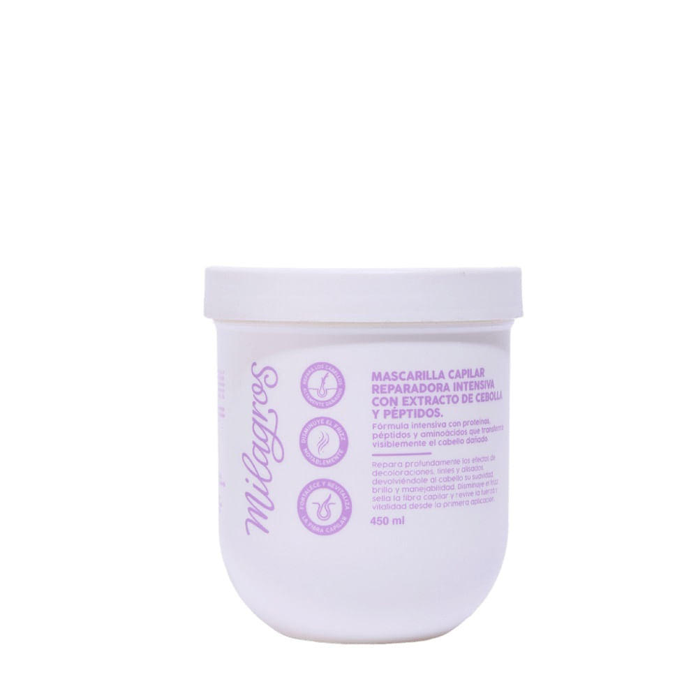 Mascarilla Capilar Milagros Reparadora Intensiva Con Extracto De Cebolla Y Péptidos Pote x 450 ml