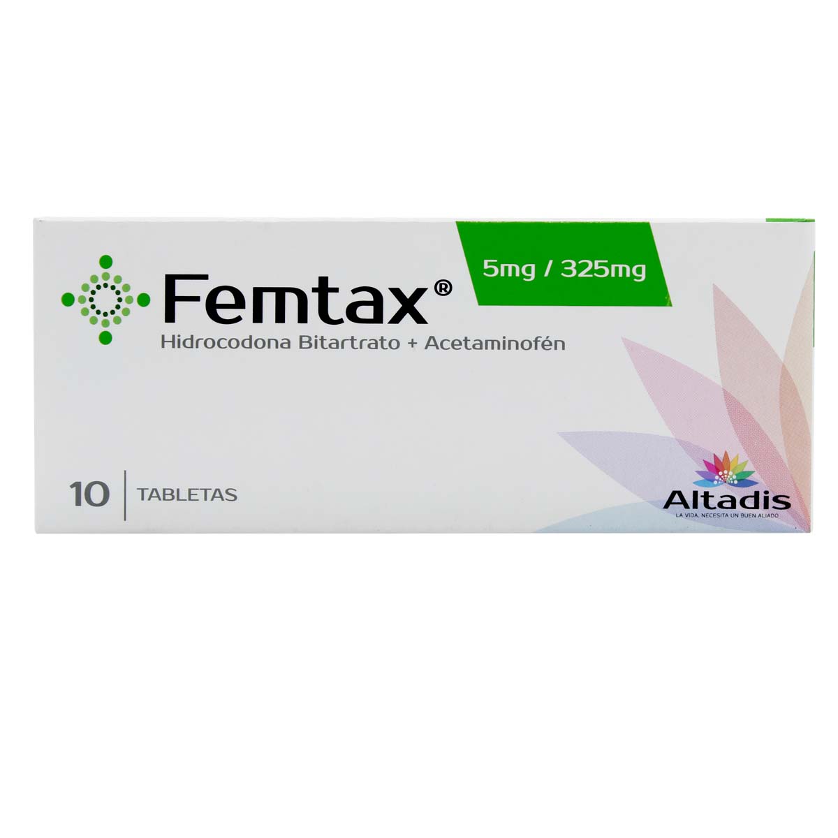 Femtax Hidrocodona Bitartrato 5mg + Acetaminofen 325mg Altadis x 10 Tabletas
