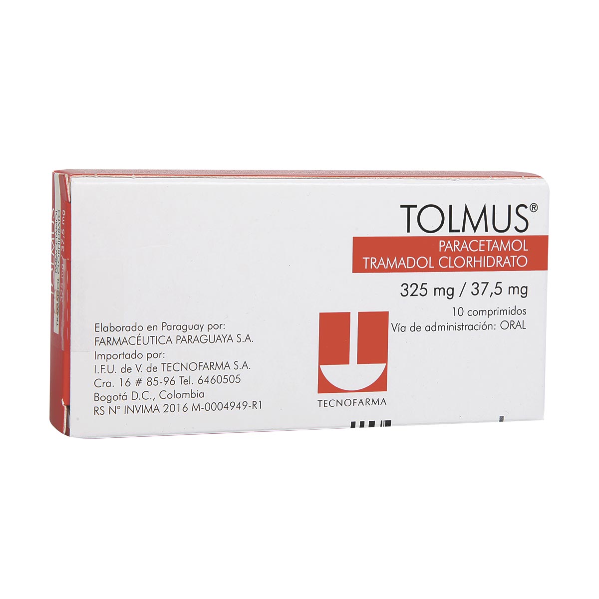 Tolmus Acetaminofén + Tramadol 325mg/37.5mg Tecnofarma Caja x 10 Comprimidos
