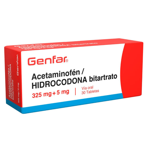 Acetaminofén + Hidrocodona Bitartrato 325mg/5mg Genfar Caja x 30 Tabletas