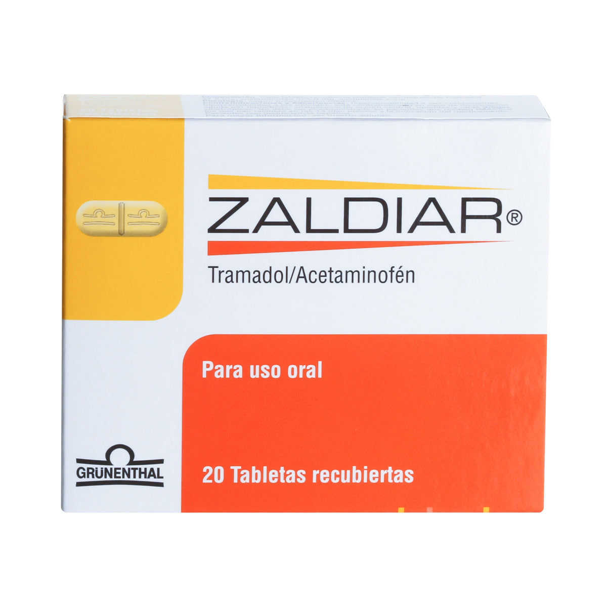 Zaldiar Tramadol + Acetaminofén 37.5mg/325mg Grunenthal Caja x 20 Tabletas