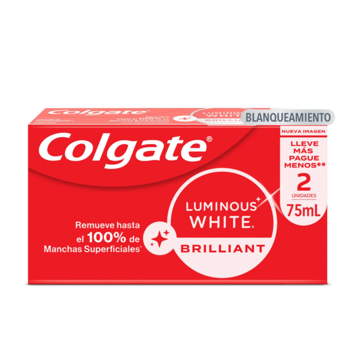Crema Dental Colgate Blanqueadora Luminous White Brilliant Caja 75ml x 2 und