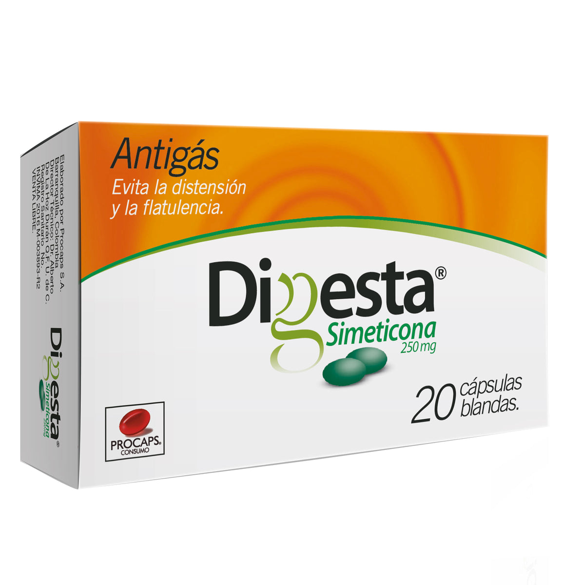 DIGESTA ANTIGÁS 250MG CÁPSULAS CAJA X20CAP. PROCAPS SIMETICONA