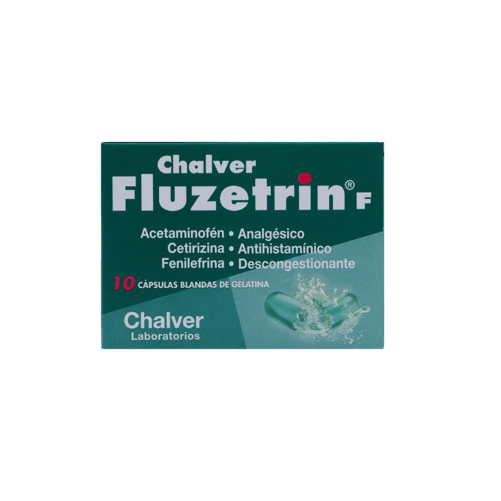 Fluzetrin F Acetaminofen + Cetrizina + Fenilerfina Chalver Caja x 10 Cápsulas