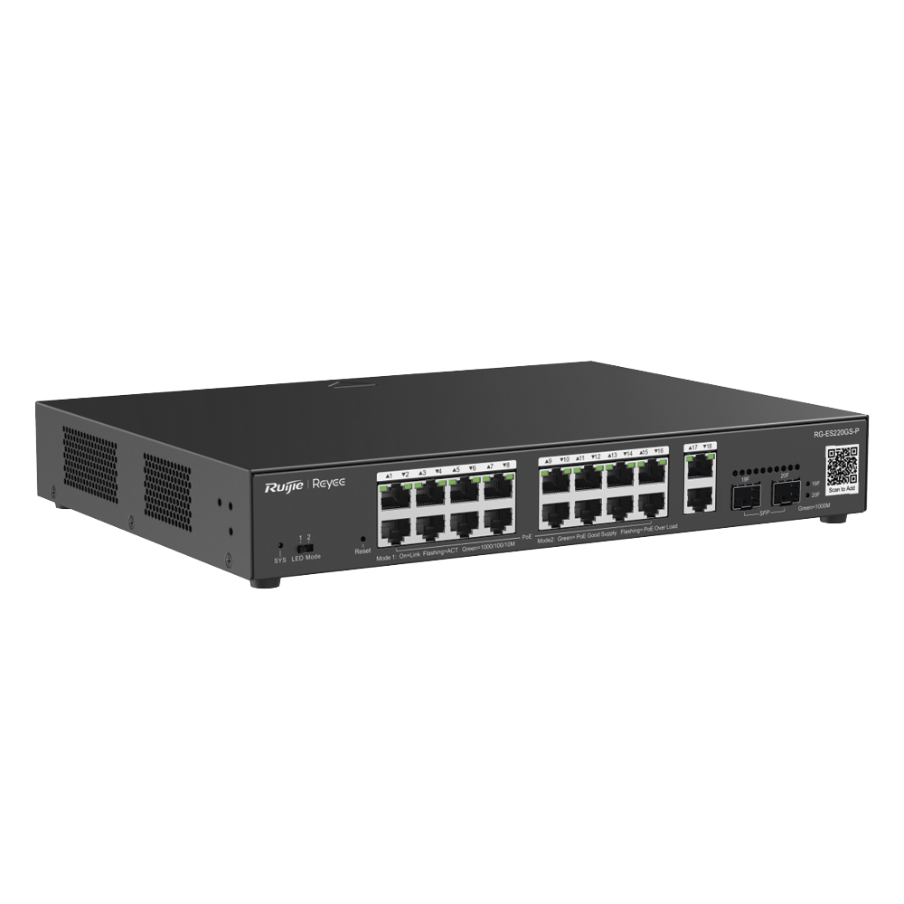 Switch PoE Administrable Gigabit 20 Puertos con 16 PoE+ 2 SFP Gestión en la Nube 250W