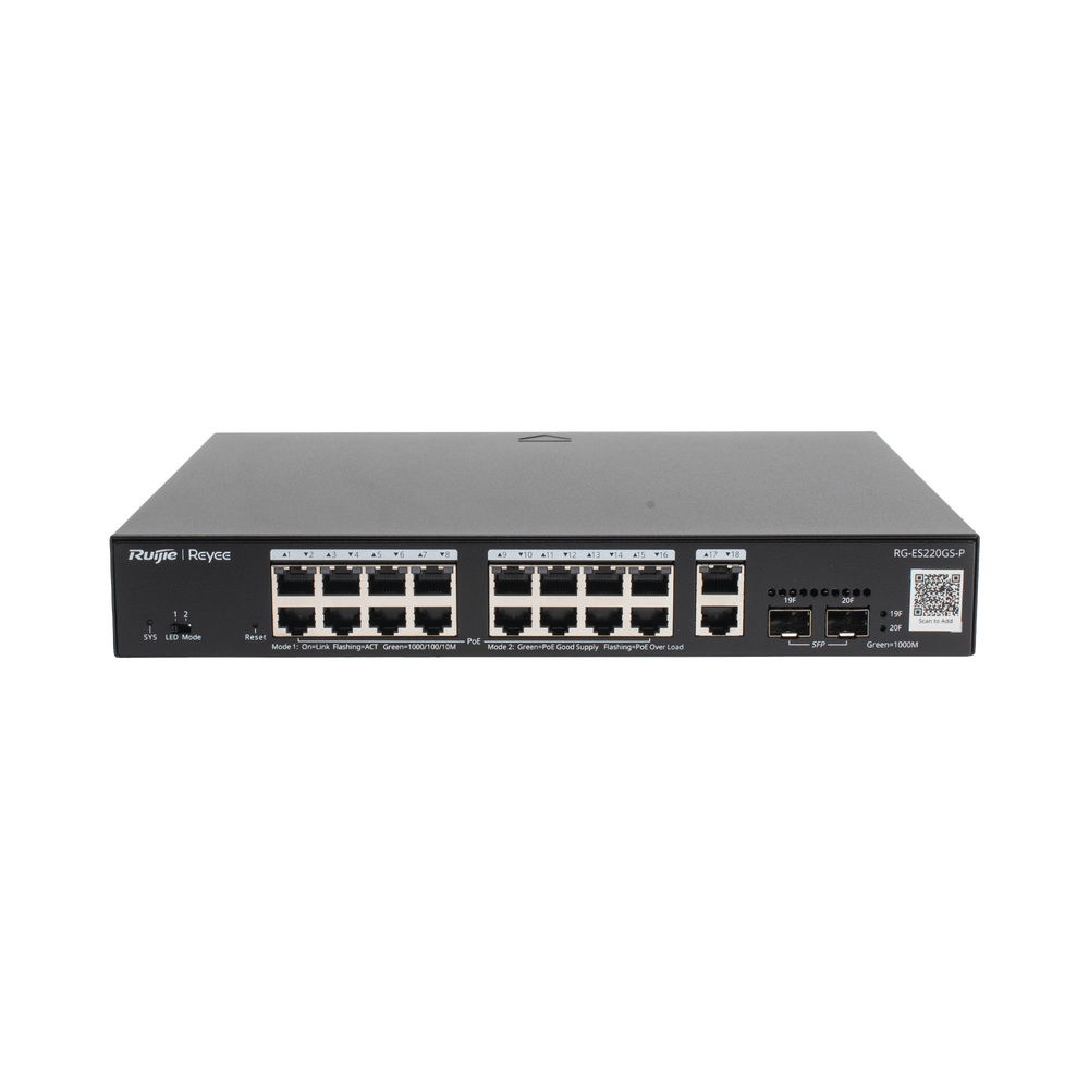 Switch PoE Administrable Gigabit 20 Puertos con 16 PoE+ 2 SFP Gestión en la Nube 250W