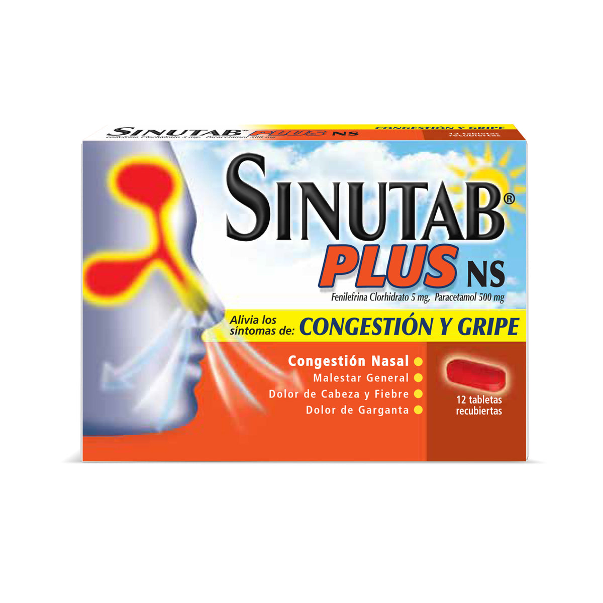 Sinutab Plus Ns Día Acetaminofén + Fenilefrina 500mg/5mg Johnson Caja x 12 Tabletas