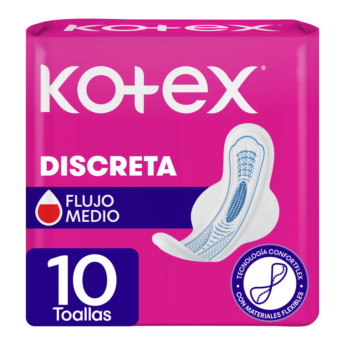 Toallas Femeninas Kotex Discreta Antibacterial Paquete x 10 und