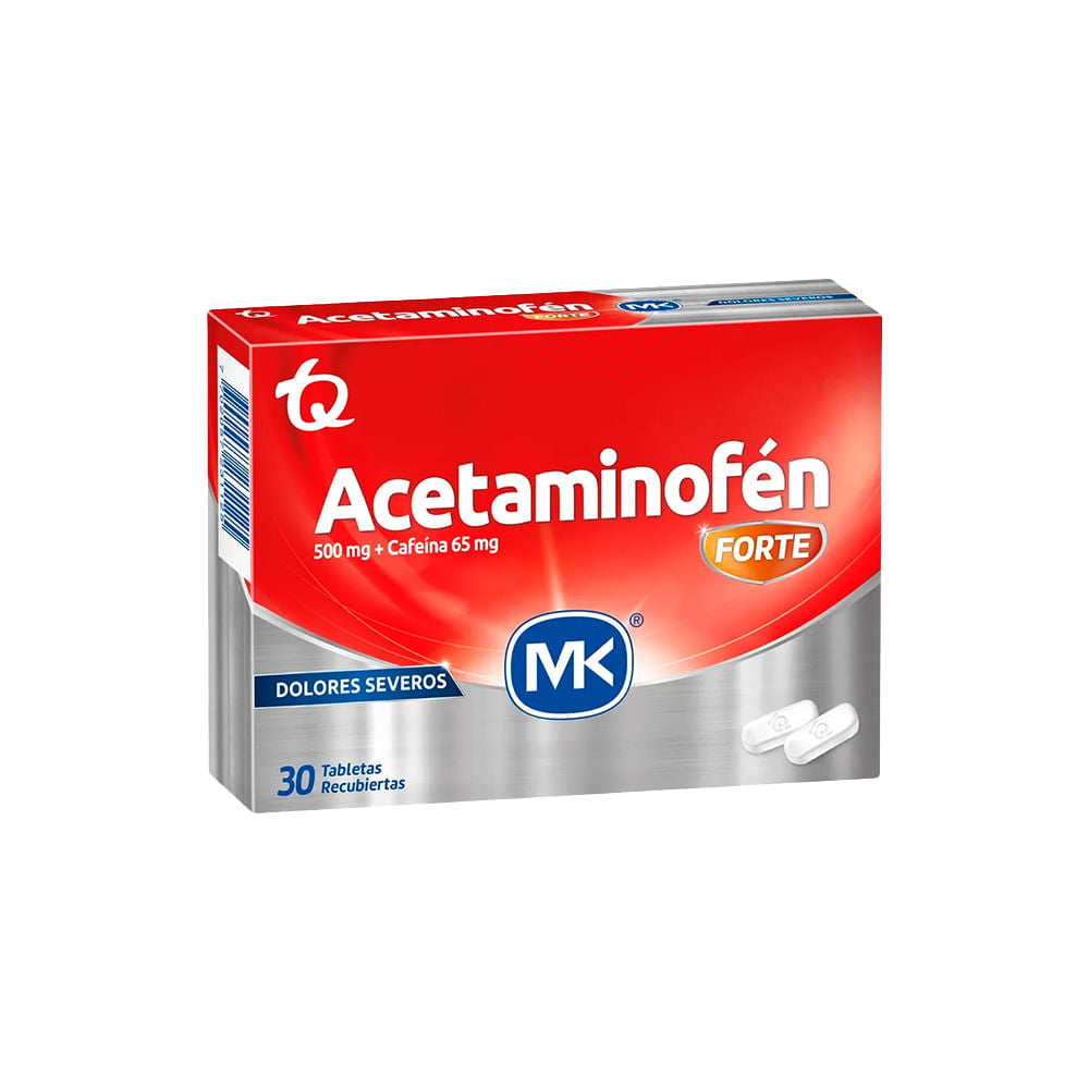 Acetaminofén Forte Mk 500mg / 65mg Dolores Severos 30 Tabletas Recubiertas