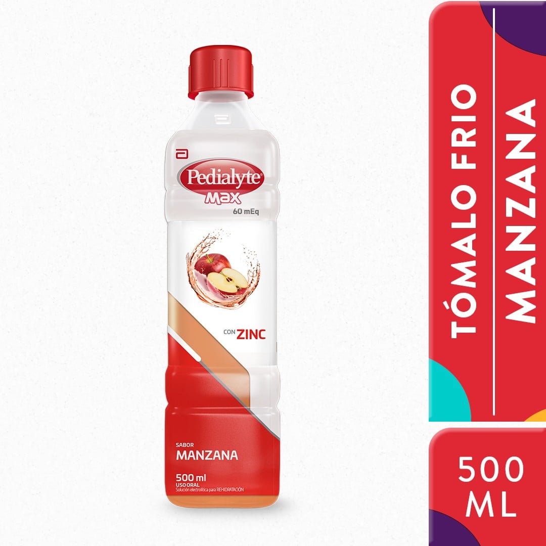 Suero Rehidratante Pedialyte Max 60 Cloruro de Sodio 175,7 mg Sabor Manzana Frasco x 500 ml