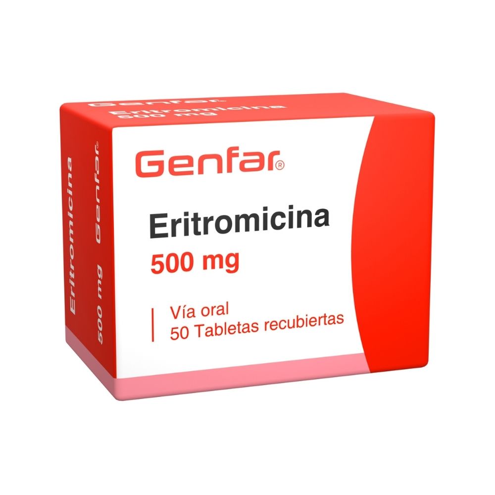 Eritromicina 500 mg Caja x 50 Tabletas Genfar