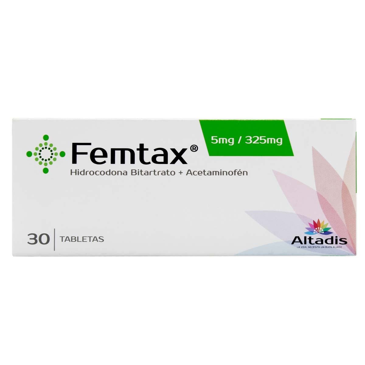 Femtax Hidrocodona Bitartrato + Acetaminofén 5mg/325mg Altadis Caja x 30 Tabletas