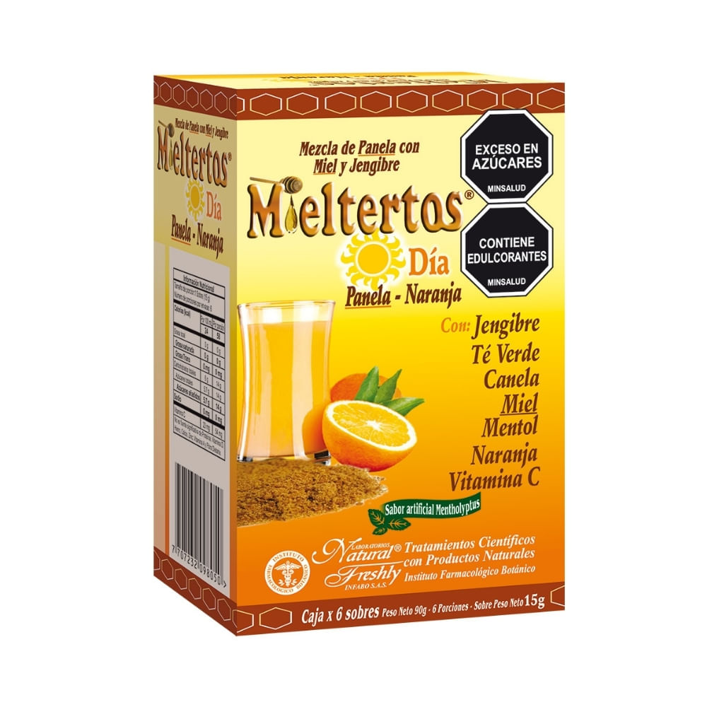 Mieltertos Gripa Dia Panela Naranja Caja x 24 Sobres para Diluir Natural Freshly