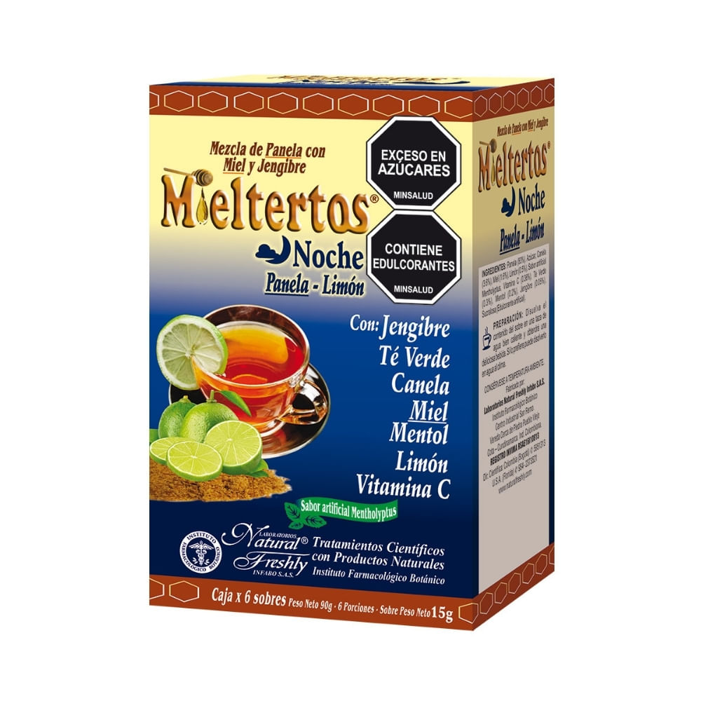 Mieltertos Gripa Noche Panela Limon Caja x 24 Sobres para Diluir Natural Freshly