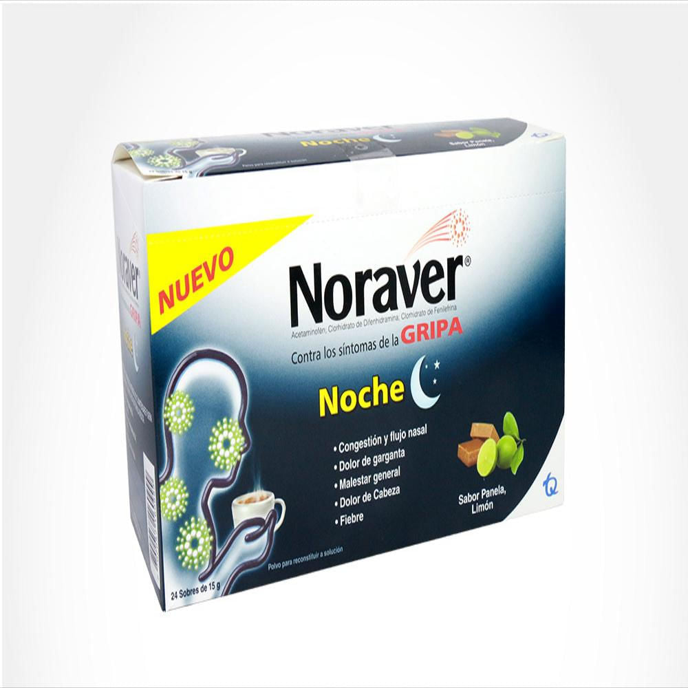Noraver Gripa Noche Sabor Panela Limón Caja x 24 Sobres