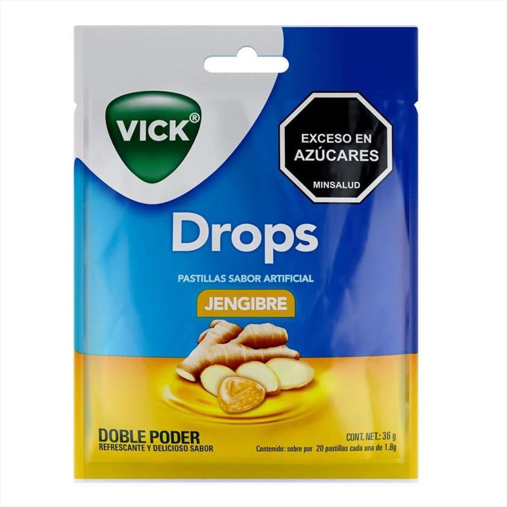 Pastillas Vick Drops Sabor Jengibre P&G Paquete x 20 Pastillas Individuales