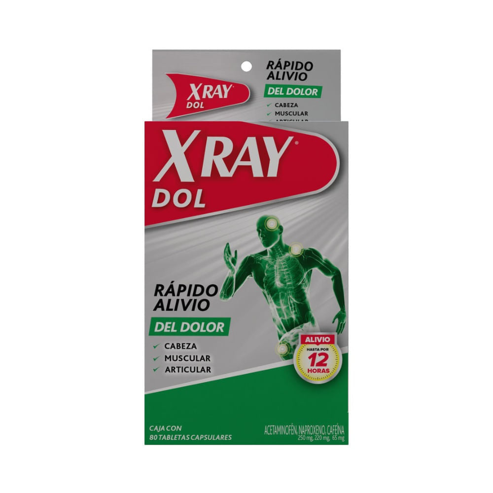 Xray Dol Acetaminofén + Naproxeno + Cafeína 250mg/220mg/65mg x 80 Tabletas